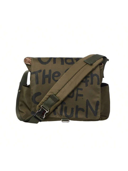 Goth Punk Canvas Messenger Bag - Waterproof Letter Printed Crossbody Bag for College Students, Shoulder Satchel -dropshippingabc.com