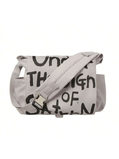 Goth Punk Canvas Messenger Bag - Waterproof Letter Printed Crossbody Bag for College Students, Shoulder Satchel -dropshippingabc.com