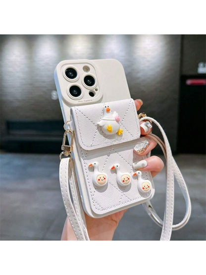 Cute Leather Wallet Phone Case for iPhone 14/13 Pro Max - RFID Blocking Card Holder with Crossbody Strap -dropshippingabc.com