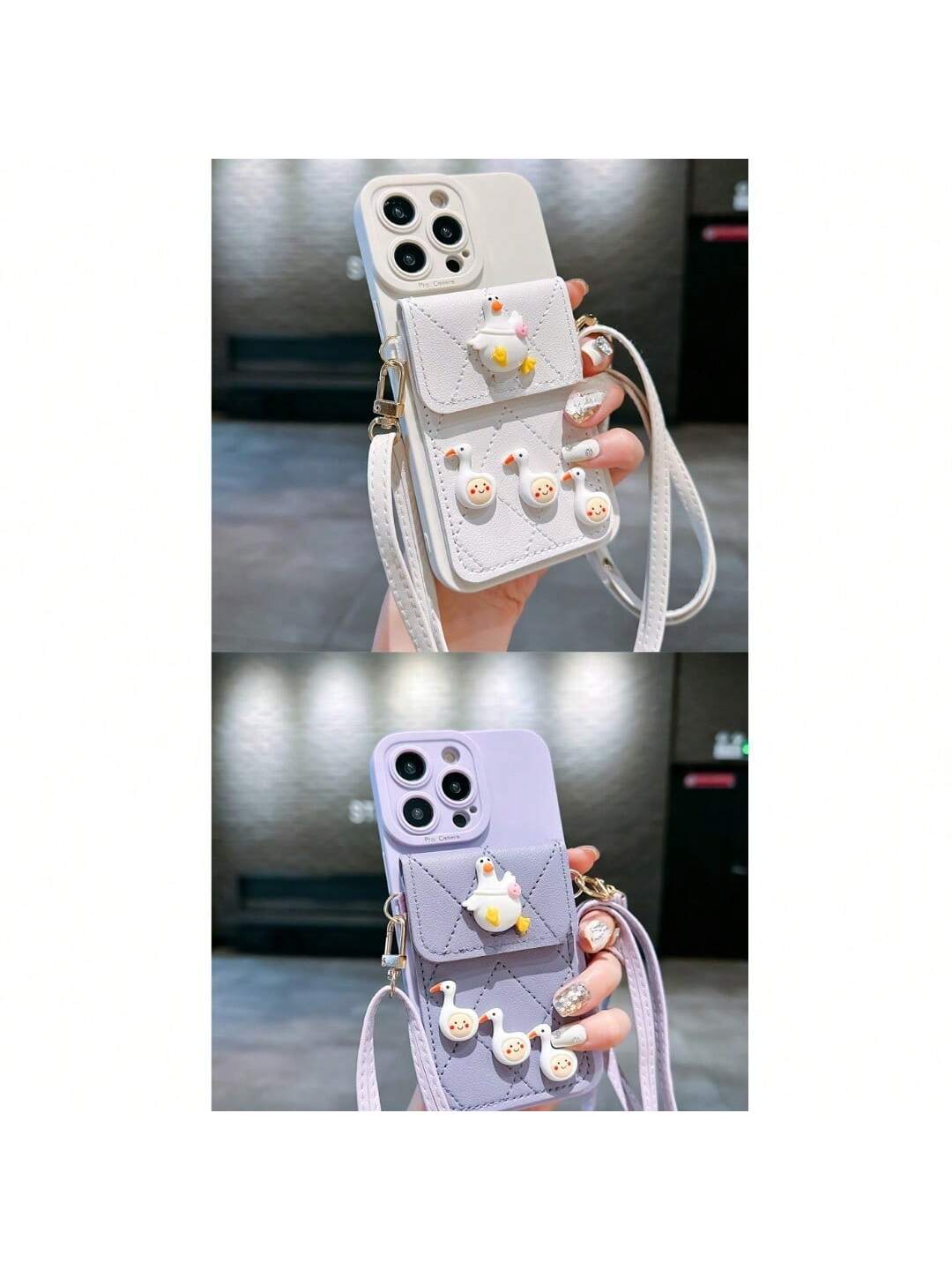 Cute Leather Wallet Phone Case for iPhone 14/13 Pro Max - RFID Blocking Card Holder with Crossbody Strap -dropshippingabc.com