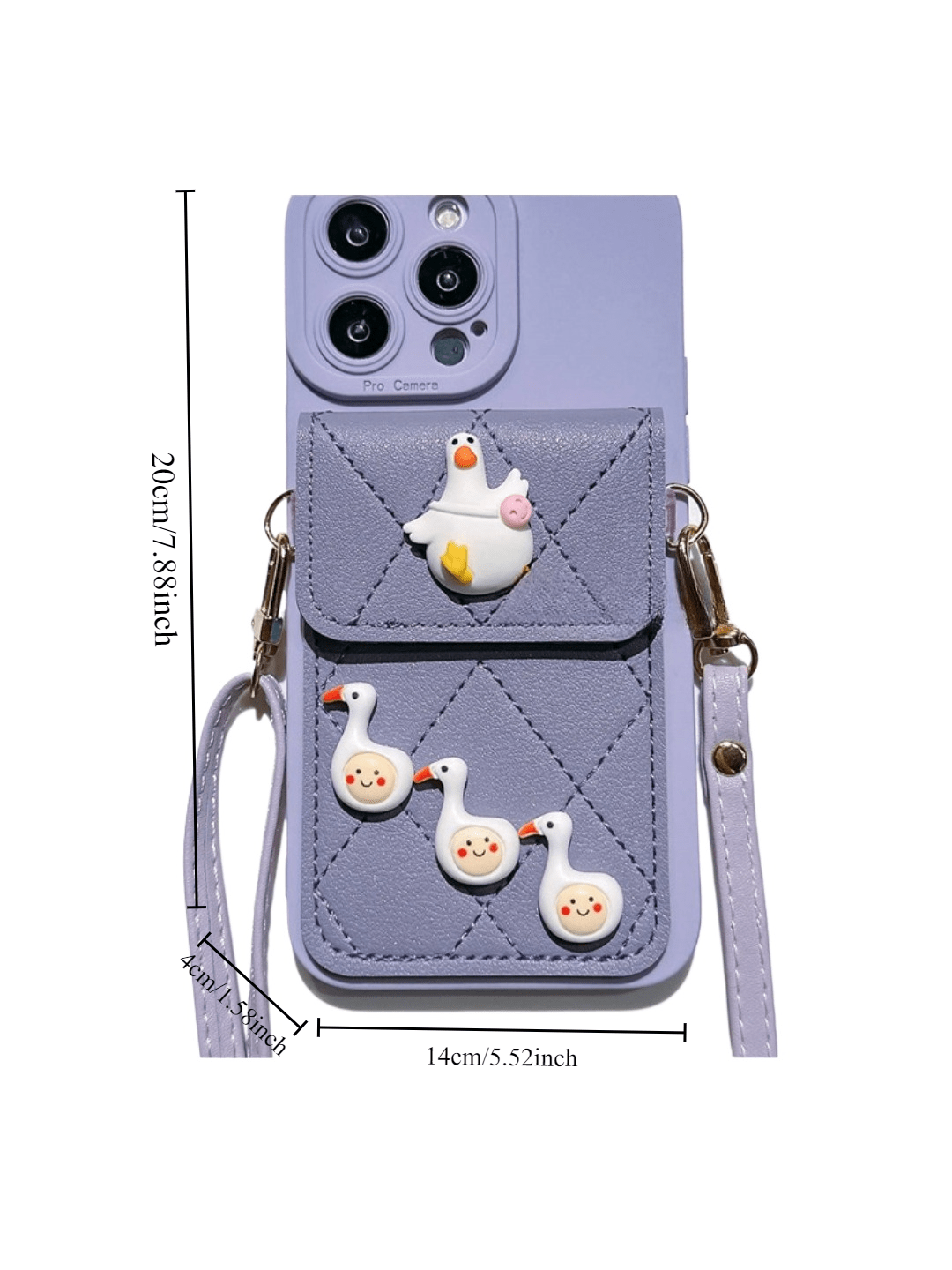 Cute Leather Wallet Phone Case for iPhone 14/13 Pro Max - RFID Blocking Card Holder with Crossbody Strap -dropshippingabc.com