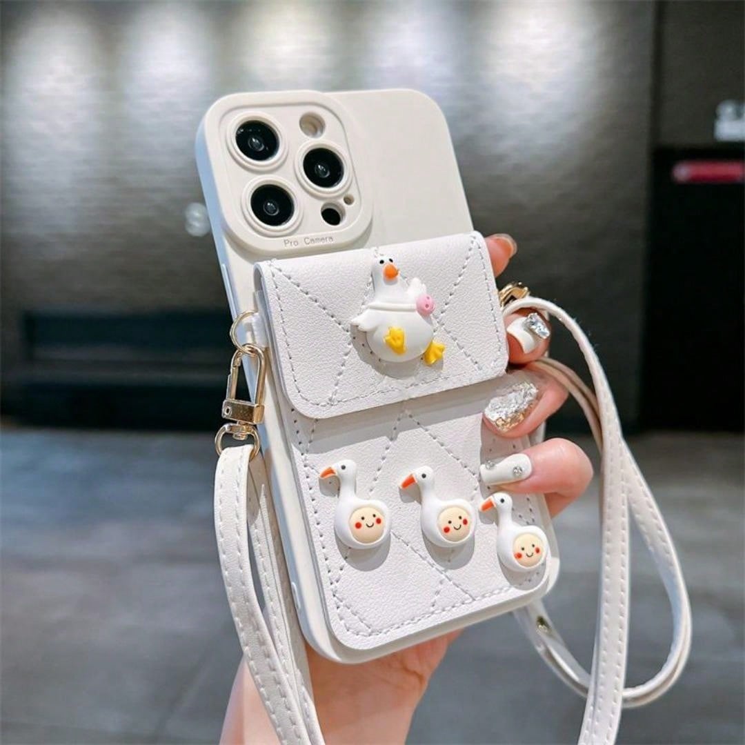 Cute Leather Wallet Phone Case for iPhone 14/13 Pro Max - RFID Blocking Card Holder with Crossbody Strap -dropshippingabc.com