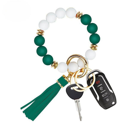 PU Tassel Keychain Women's Bag charm Silicone Beaded Keychain Wristlet Key Ring Bracelet Cute Car Key Chain Holder for Women Girls