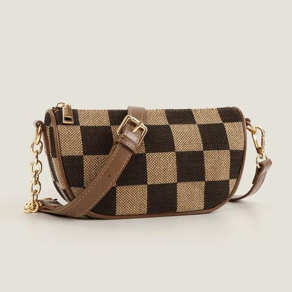 Small Crossbody Bag – Versatile Commute with Checkerboard Canvas, Compact Earphone Bag, Stylish 2-in-1 Chest Bag & Fanny Pack for Everyday Use -dropshippingabc.com