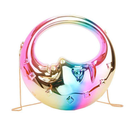 Moon Shape Acrylic Evening Bag - Unique Crescent Design Party Clutch Purse with Chain