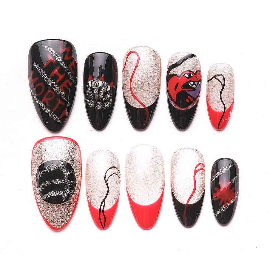 Handmade 3D Floral Almond Press On Nails - Short Shiny False Nails with Glue for Women 1074