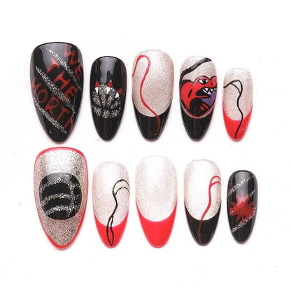 Handmade 3D Floral Almond Press On Nails - Short Shiny False Nails with Glue for Women 1074