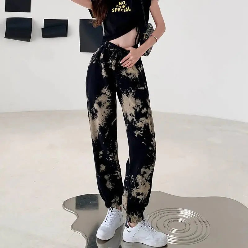 Women's Printed Harem Pants - Loose Elastic Waist Lacing Thin Straight Leg Casual Pants for Spring Summer -dropshippingabc.com