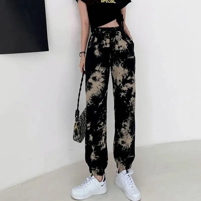 Women's Printed Harem Pants - Loose Elastic Waist Lacing Thin Straight Leg Casual Pants for Spring Summer -dropshippingabc.com