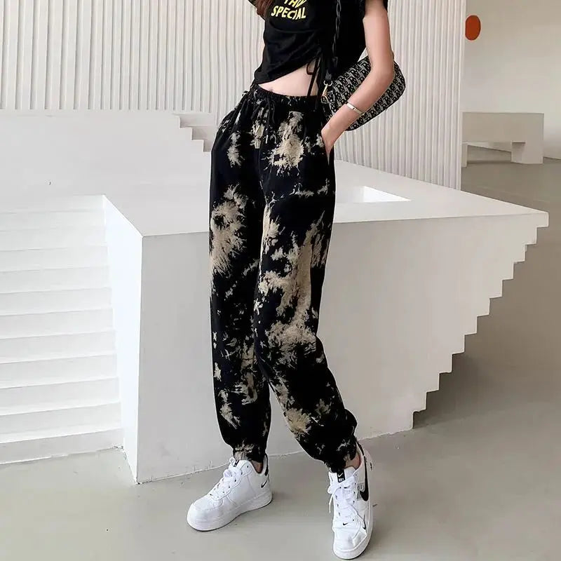Women's Printed Harem Pants - Loose Elastic Waist Lacing Thin Straight Leg Casual Pants for Spring Summer -dropshippingabc.com