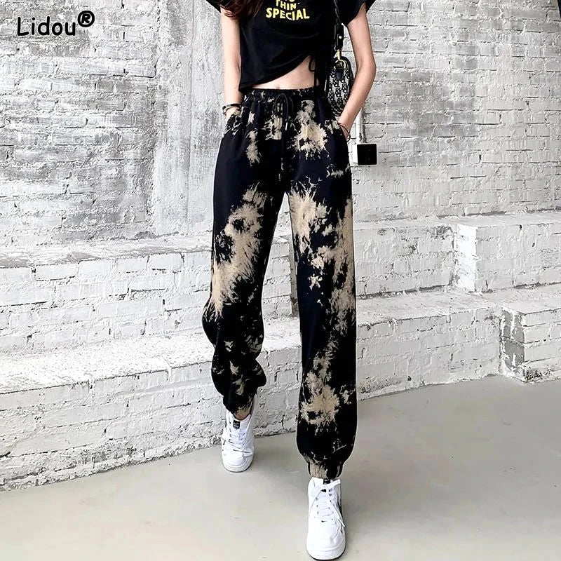 Women's Printed Harem Pants - Loose Elastic Waist Lacing Thin Straight Leg Casual Pants for Spring Summer -dropshippingabc.com