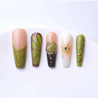 Artisan 3D Floral Press On Nails - Long Square Glitter Gradient with Adhesive 1073