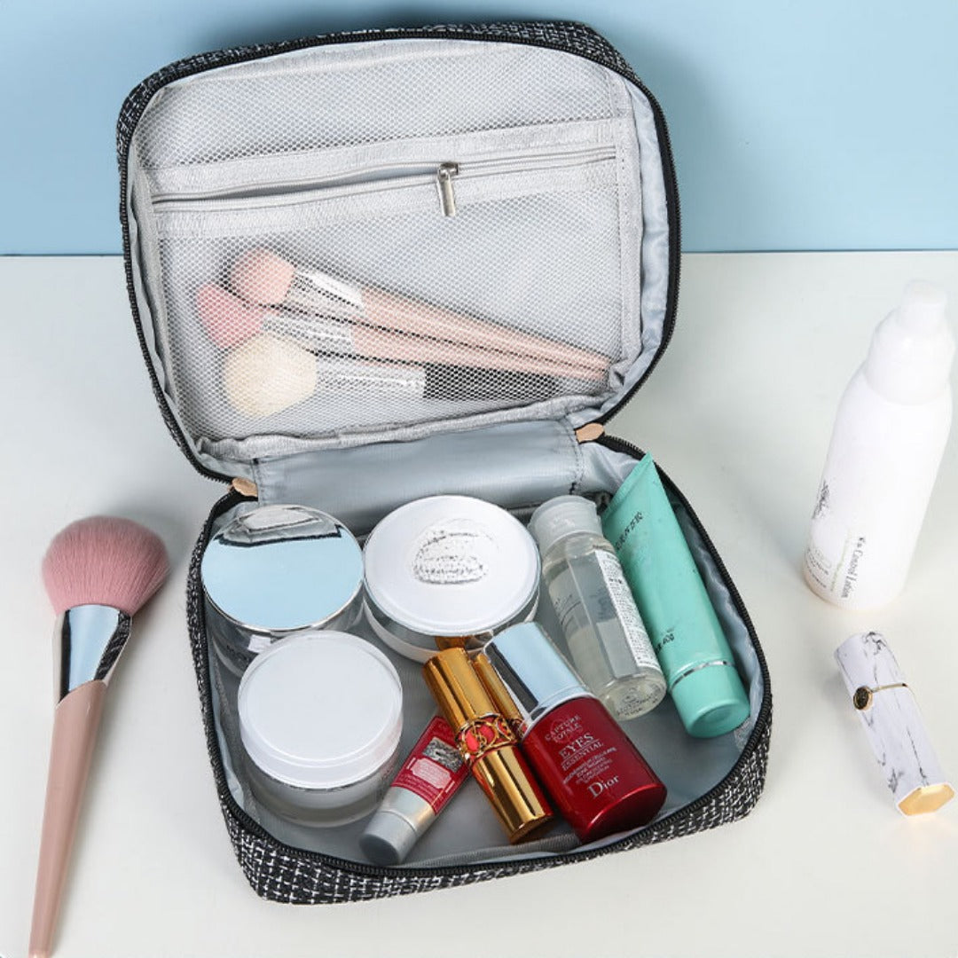 Small Square Makeup Bag - Compact Travel Cosmetic Organizer & Portable Storage Pouch -dropshippingabc.com