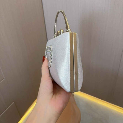 Gold & Silver Clutch Purses with Leather Base - Metal Top Handle Ladies Evening Bag for Party Prom Dinner