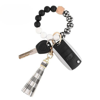 PU Tassel Keychain Women's Bag charm Silicone Beaded Keychain Wristlet Key Ring Bracelet Cute Car Key Chain Holder for Women Girls