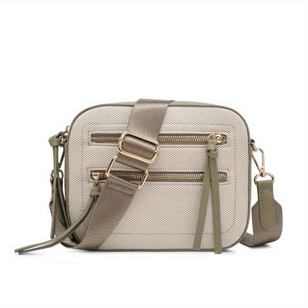 Small Crossbody Purse - Contrast Color Square Bag with Front Zipper Pockets