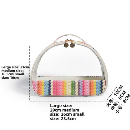 Semicircular Straw & PVC Cosmetic Bag - Waterproof Woven Travel Toiletry Organizer -dropshippingabc.com