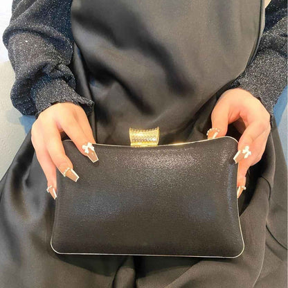 Handmade Rhinestone Evening Bag - Metal Top Handle Bar with Detachable Crossbody Chain for Party Prom Wedding