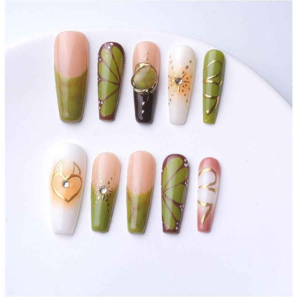 Artisan 3D Floral Press On Nails - Long Square Glitter Gradient with Adhesive 1073