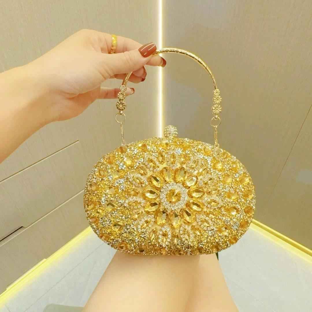 Elegant Oval Clutch Purses For Women Evening Bag Nude Purse Luxury Handbag Bride Wallet Glitter Multicolor Rhinestone Bags