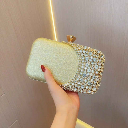 Women's Long Rhinestone Evening Bag - Sparkly Crystal Clutch with Crossbody Chain for Bride Wedding Party Prom
