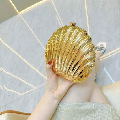 Women's Sparkly Seashell Acrylic Clutch - Metallic Evening Purse for Party & Prom