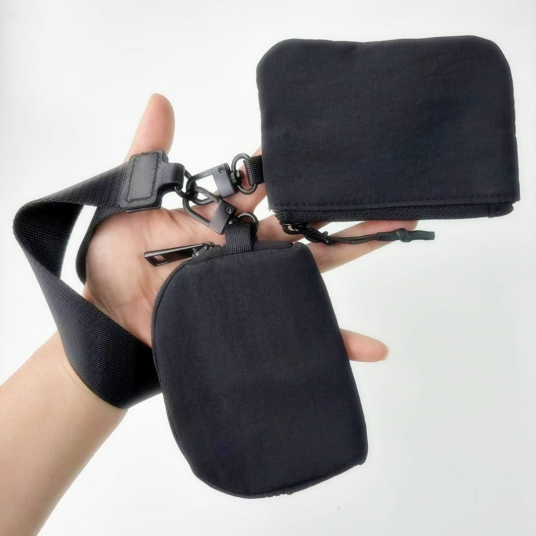 Waterproof Nylon ID Bag - Double Bag Multi-function Wristlet Wallet with Keychain for Women -dropshippingabc.com