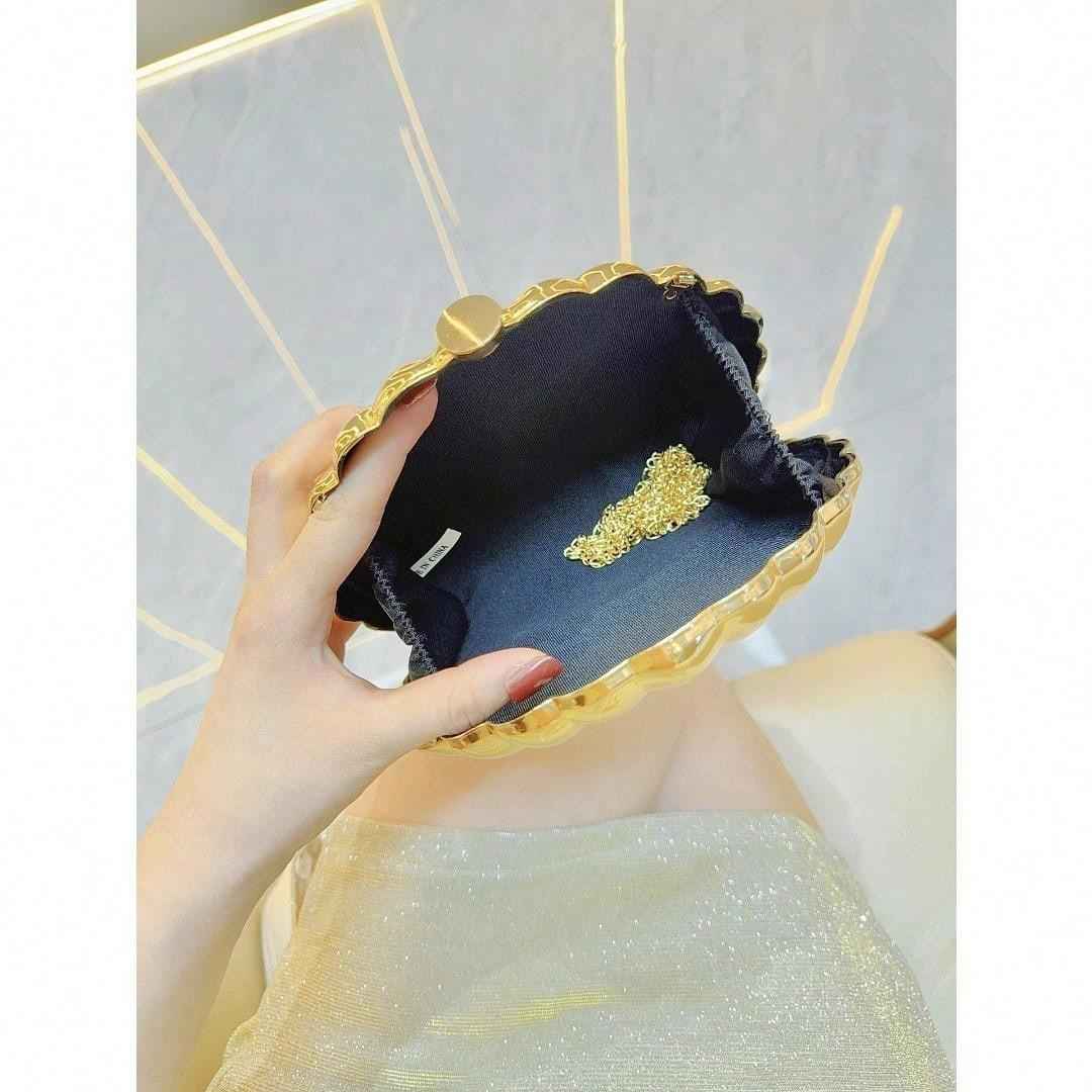 Women's Sparkly Seashell Acrylic Clutch - Metallic Evening Purse for Party & Prom