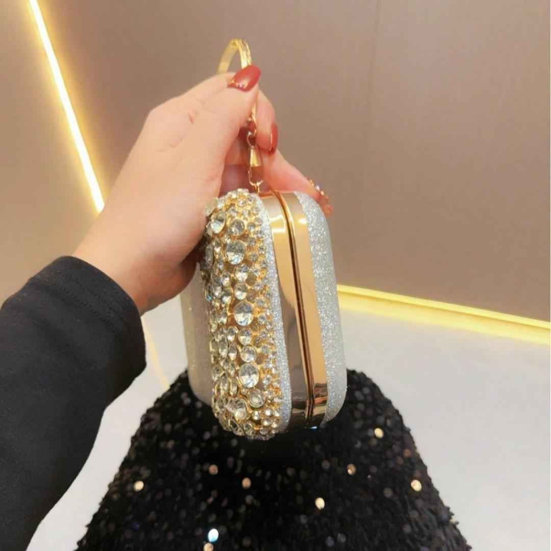 Women's Long Rhinestone Evening Bag - Sparkly Crystal Clutch with Crossbody Chain for Bride Wedding Party Prom