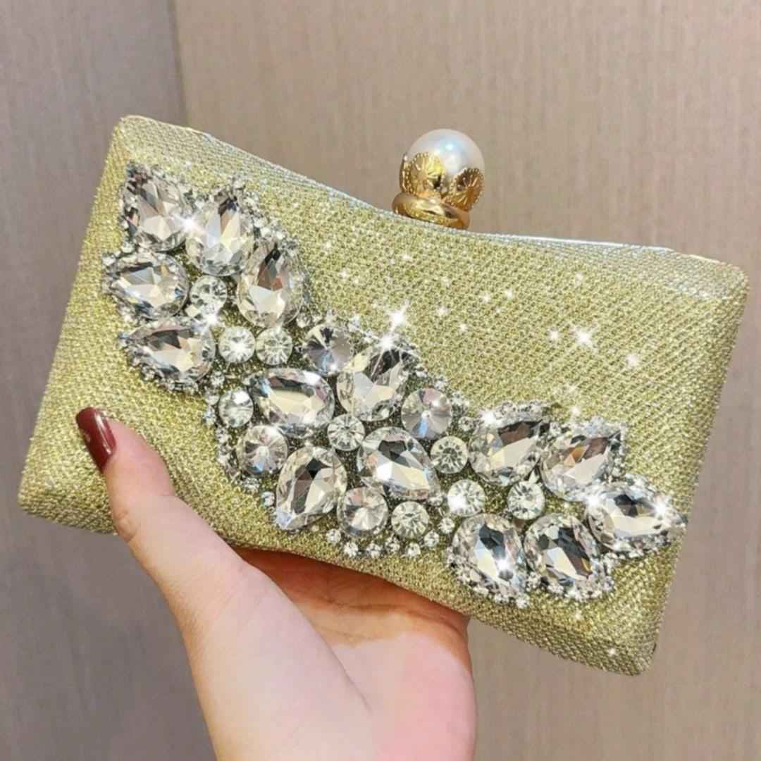 Elegant Glitter Evening Purse - Glamorous Clutch Bag with Rhinestone Diamond for Wedding Party Dinner