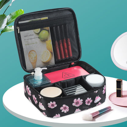 Travel Portable Large Capacity Cosmetic Bag - Printed Nylon Cosmetic Storage Case & Toilet Bag Organizer -dropshippingabc.com