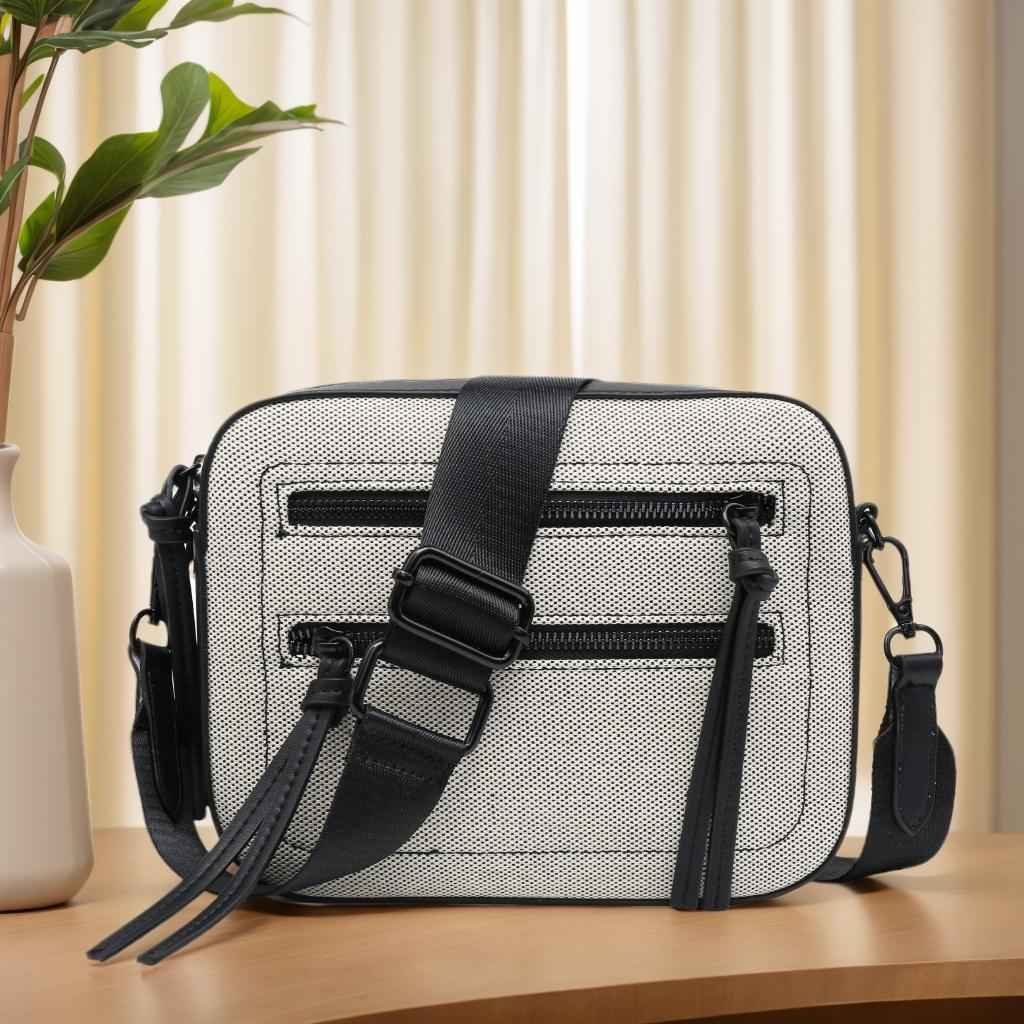 Small Crossbody Purse - Contrast Color Square Bag with Front Zipper Pockets