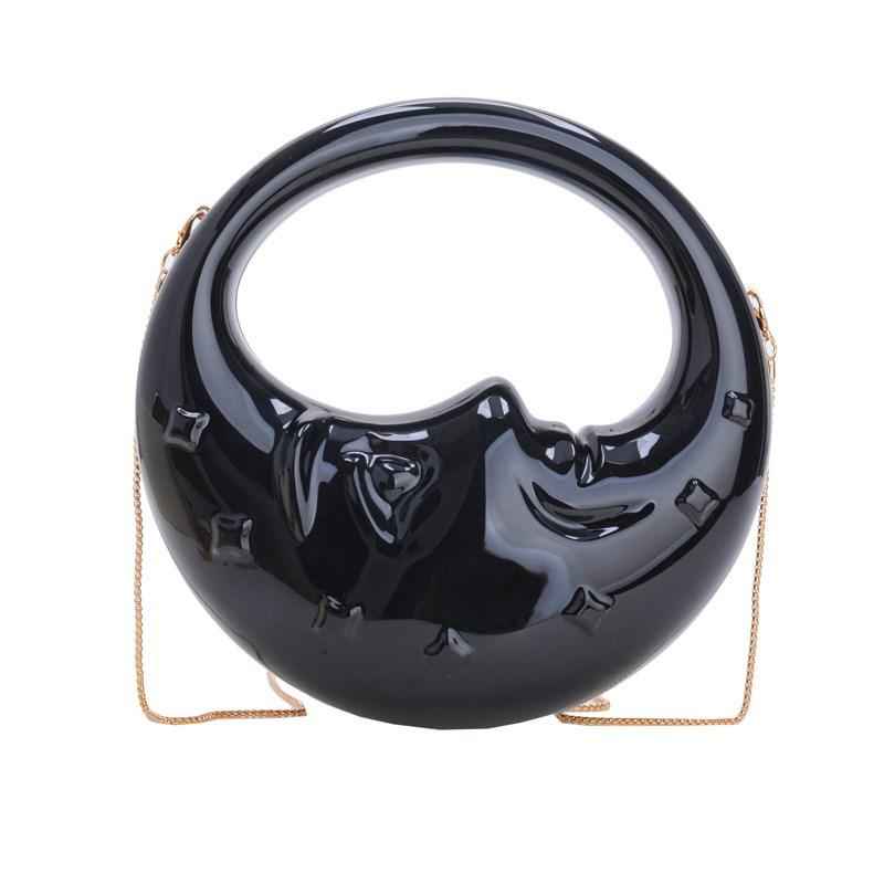 Moon Shape Acrylic Evening Bag - Unique Crescent Design Party Clutch Purse with Chain