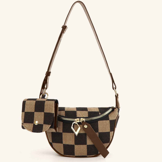 Checkerboard Canvas Crossbody Bag - 2-in-1 Compact Chest Bag & Fanny Pack for Everyday Commute