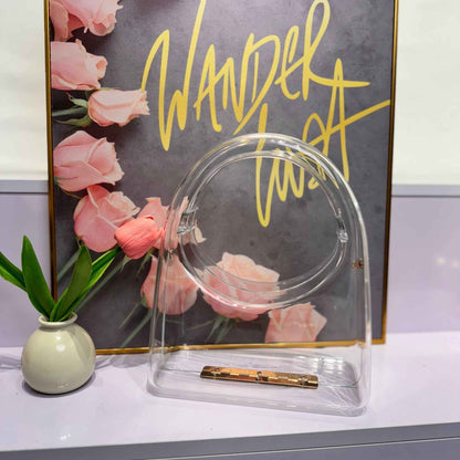 Acrylic Evening Bag with Metal Top Handle - Prom Clutch Purse with Detachable Crossbody Chain