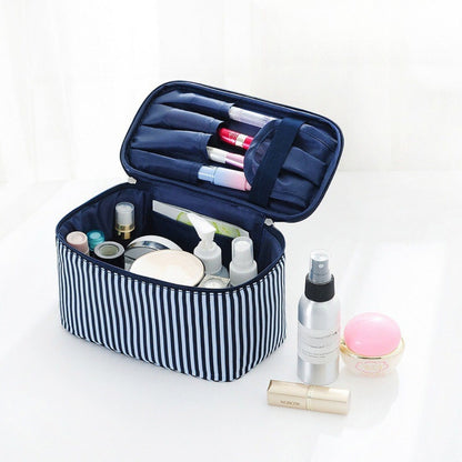 Simple Striped Makeup Bag - Large Capacity Square Travel Toiletry Organizer -dropshippingabc.com