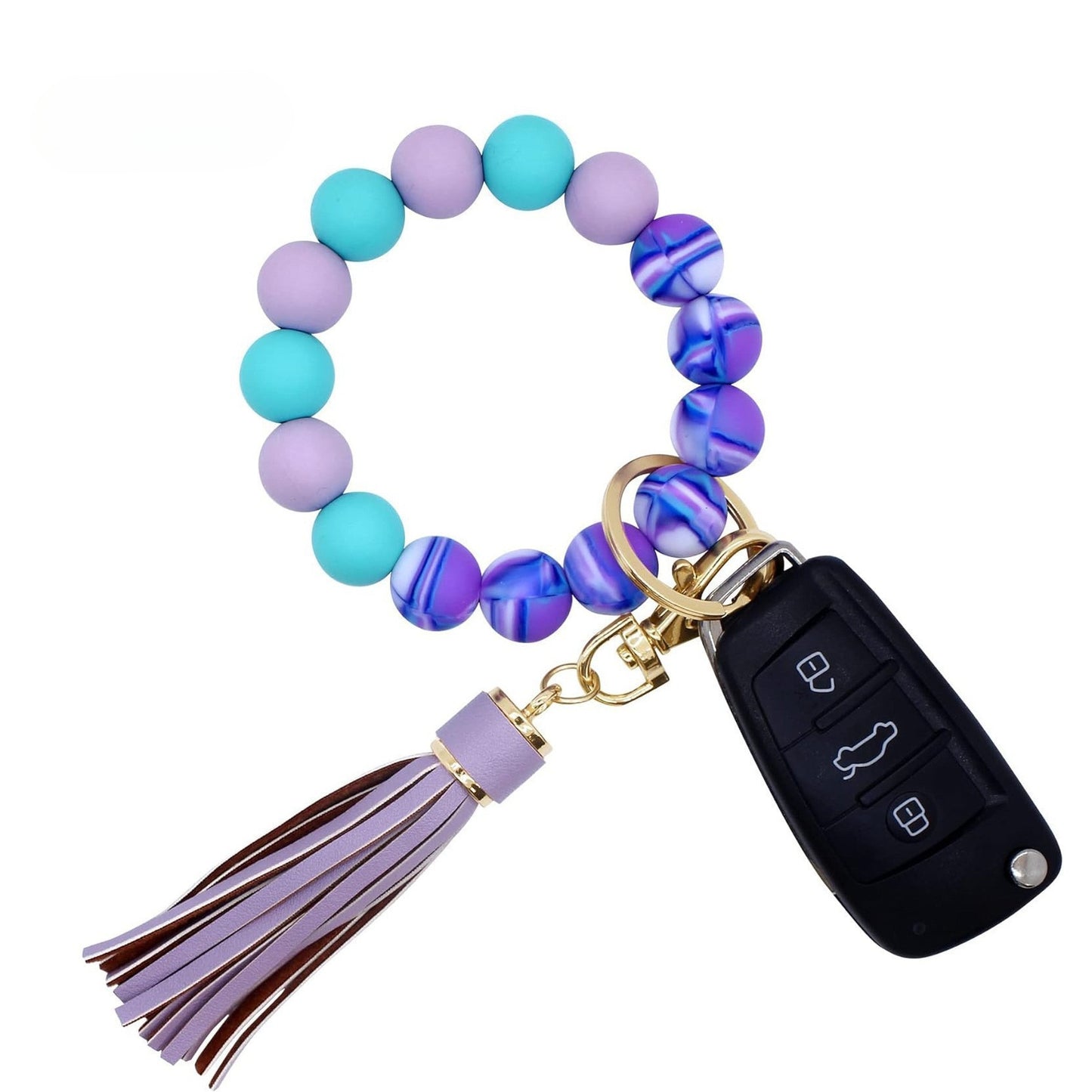 PU Tassel Keychain Bag charm Silicone Beaded Keychain Wristlet Key Ring Bracelet Cute Car Key Chain Holder for Women Girls -dropshippingabc.com