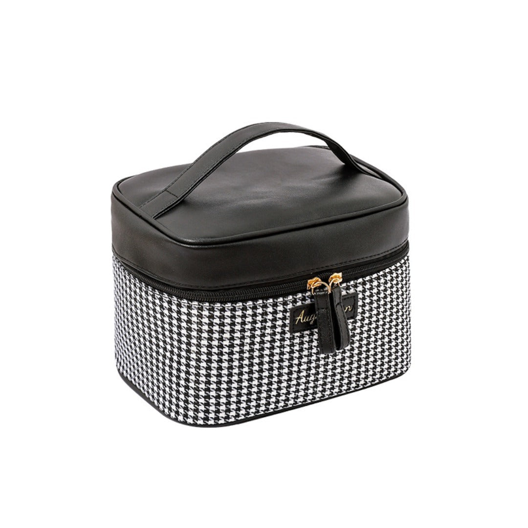 Multifunctional PU Thousand Bird Grid Makeup Bag - Large Capacity Cosmetic Case with Compartments -dropshippingabc.com