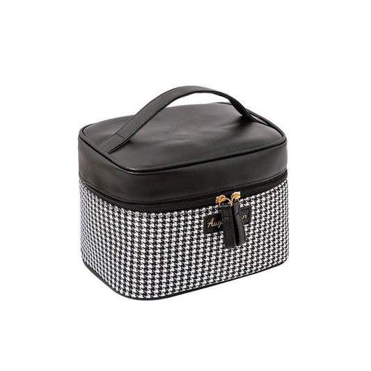 Multifunctional PU Thousand Bird Grid Makeup Bag - Large Capacity Cosmetic Case with Compartments -dropshippingabc.com