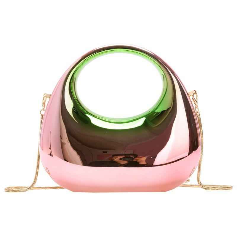 Acrylic Clutch Purse with Oval Bottom & Metal Top Handle - Versatile Chain Strap Evening Bag for Dinner & Parties