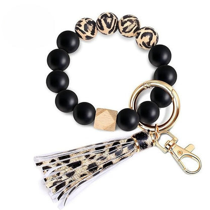 PU Tassel Keychain Women's Bag charm Silicone Beaded Keychain Wristlet Key Ring Bracelet Cute Car Key Chain Holder for Women Girls