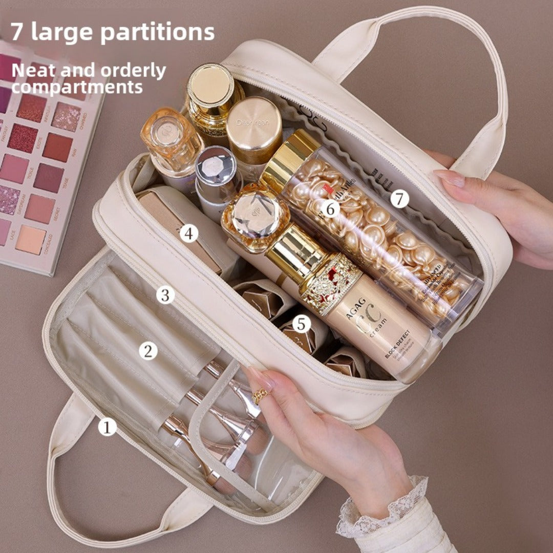 Double layer portable cosmetic bag, large capacity portable cosmetic storage bag, makeup bag organizer,Makeup bag with compartments, -dropshippingabc.com