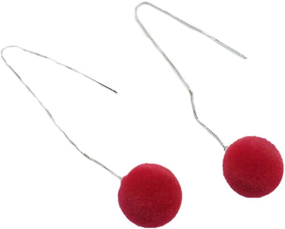 Faux Fur Pom Pom Tassel Drop Dangle Earrings Set -dropshippingabc.com