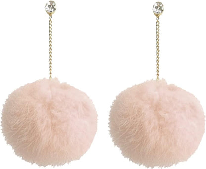 Faux Fur Pom Pom Tassel Drop Dangle Earrings Set
