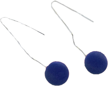 Faux Fur Pom Pom Tassel Drop Dangle Earrings Set