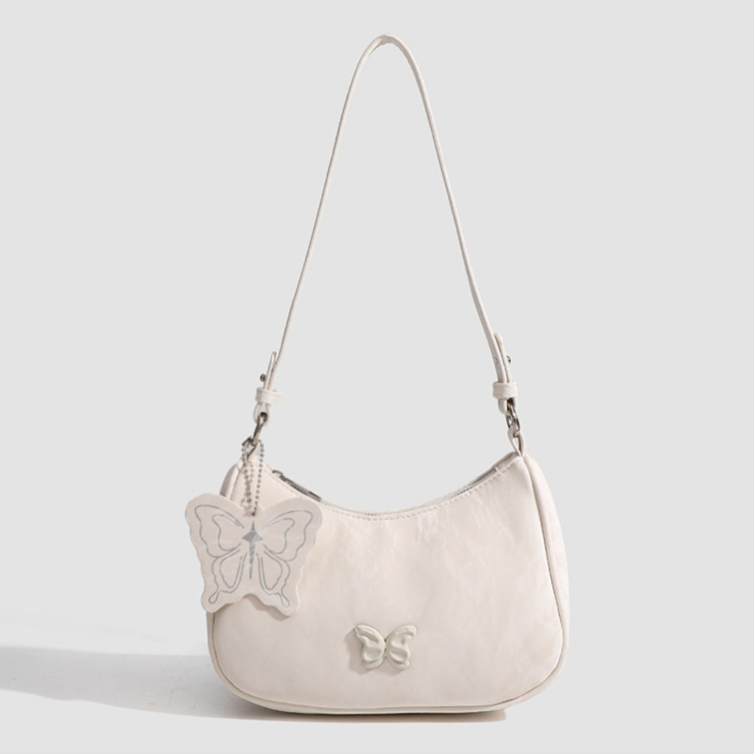 Small Hobo Bag with Bow Keychain - Women's Pink Ivory Beige Square Shoulder Crossbody Bag -dropshippingabc.com
