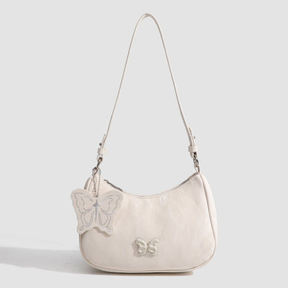 Small Hobo Bag with Bow Keychain - Women's Pink Ivory Beige Square Shoulder Crossbody Bag -dropshippingabc.com