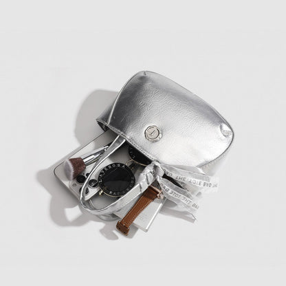 Metallic Small Tote Bag with Detachable Crossbody Strap - Fashionable Silver Square Handbag for Ladies -dropshippingabc.com