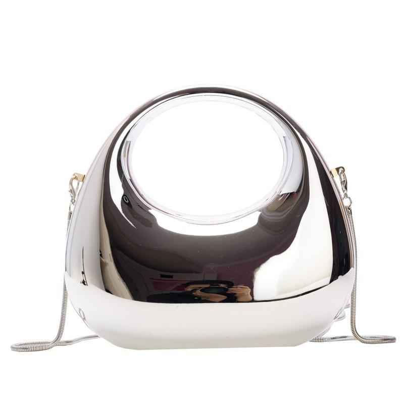 Acrylic Clutch Purse with Oval Bottom & Metal Top Handle - Versatile Chain Strap Evening Bag for Dinner & Parties