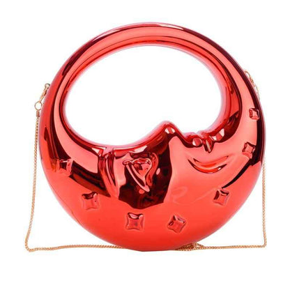 Moon Shape Acrylic Evening Bag - Unique Crescent Design Party Clutch Purse with Chain